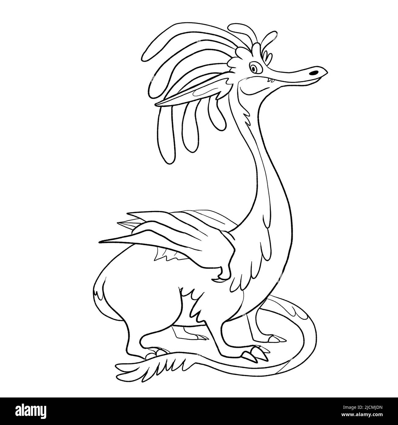 Schwarz-Weiß-Malseite Tinte Illustration eines Drachen. Stockfoto