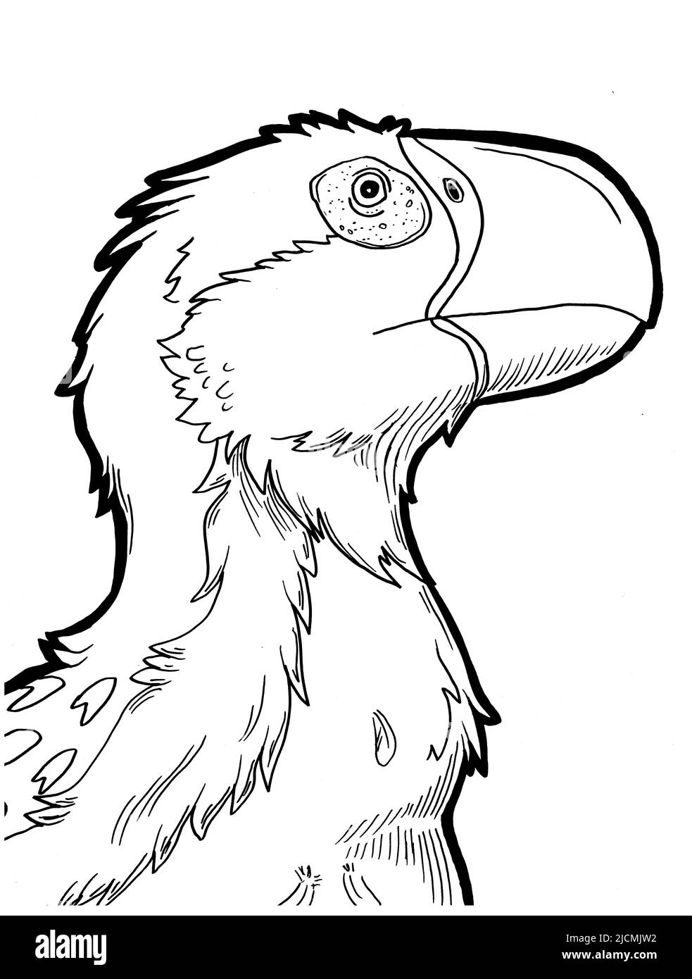 Schwarz-Weiß-Malseite Tinte Illustration eines Dinosauriers. Stockfoto