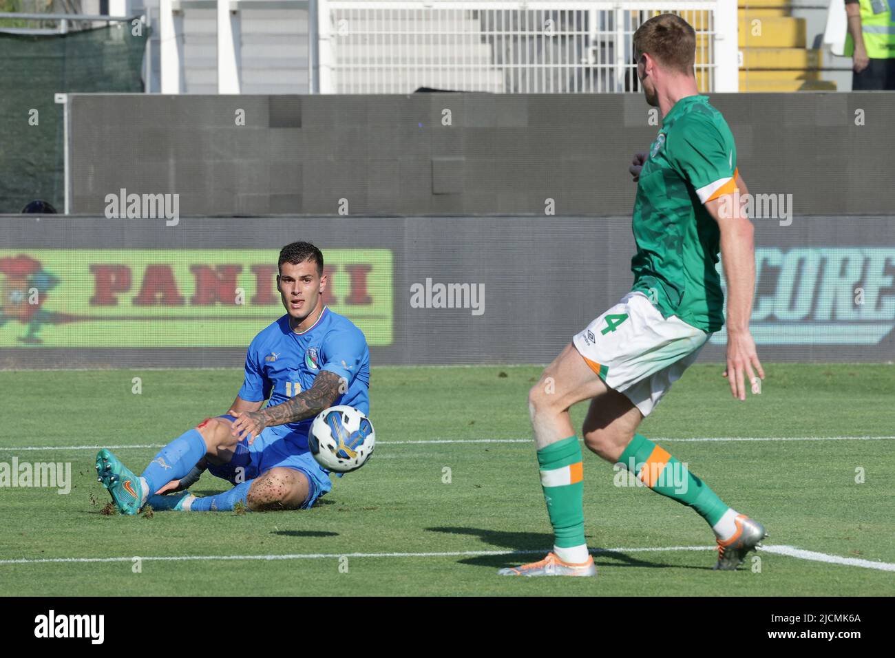 Ascoli Piceno, Italien. 14.. Juni 2022. Pietro Pellegri aus Italien während des UEFA Under 21 Championship 2023 Gruppe F Qualifying Fußballspiels zwischen Italien und der Republik Irland im Cino e Lillo Del Duca Stadion in Ascoli Piceno (Italien), 14.. Juni 2022. Foto Cesare Purini/Insidefoto Kredit: Insidefoto srl/Alamy Live News Stockfoto