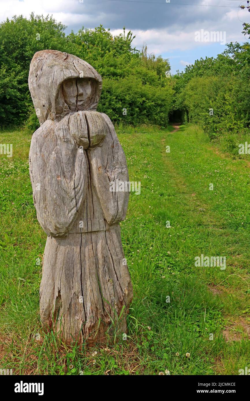 Hölzerne Figur, Broad Lane, Grappenhall Village, South Warrington, Cheshire, England, Großbritannien, WA4 Stockfoto