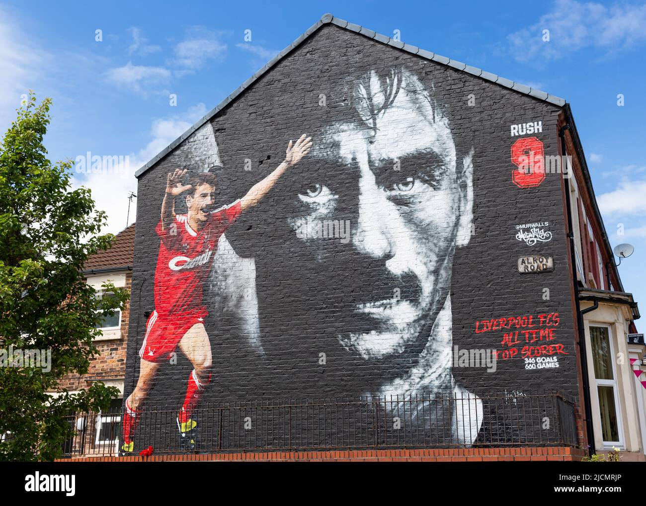 Ian Rush Wandbild, Liverpool FC Street Art, Anfield, Liverpool, England,  Großbritannien Stockfotografie - Alamy