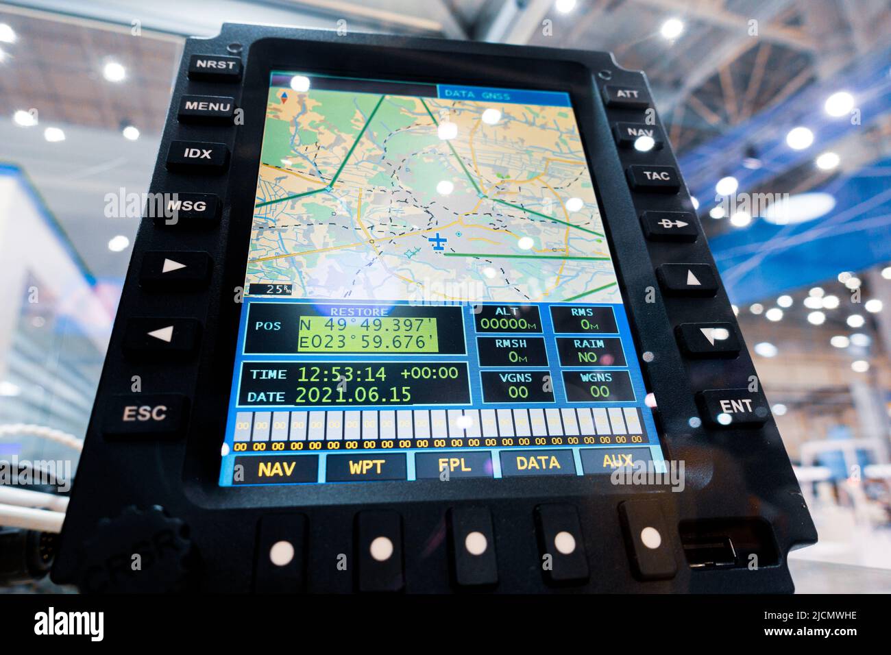 An Bord des Informations- und Navigationskomplexes für die Luftfahrt. Stockfoto