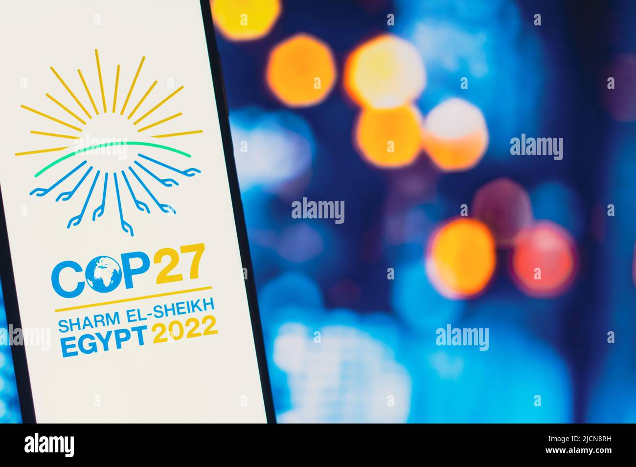 Brasilien. 14.. Juni 2022. In dieser Abbildung ist das Logo der UN-Klimakonferenz COP27 2022 auf einem Smartphone-Bildschirm zu sehen.die UN-Klimakonferenz COP27 2022 findet vom 7-18. Bis zum 20. November 2022 in Sharm El-Sheikh, Ägypten, statt. (Foto von Rafael Henrique/SOPA Images/Sipa USA) Quelle: SIPA USA/Alamy Live News Stockfoto