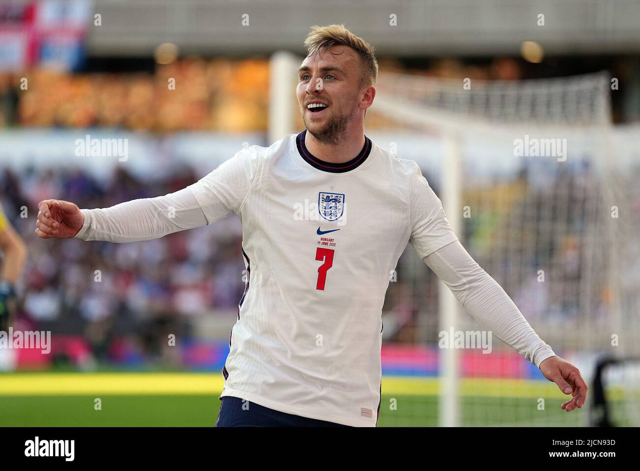 Wolverhampton, Großbritannien. 14.. Juni 2022. Jarrod Bowen aus England schaut auf. UEFA Nations League, Gruppe c Spiel, England gegen Ungarn im Molineux Stadion in Wolverhampton, England am Dienstag, 14.. Juni 2022. Nur zur redaktionellen Verwendung. Bild von Steffan BowenAndrew Orchard Sports Photography/Alamy Live News Credit: Andrew Orchard Sports Photography/Alamy Live News Stockfoto