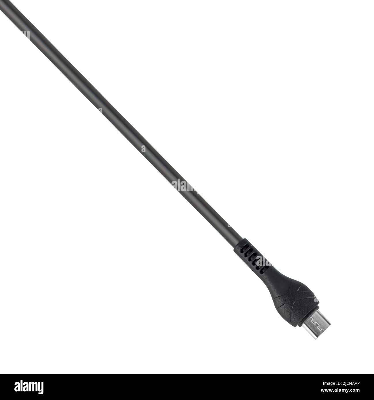 Steckverbinder mit Micro-USB-Kabel, schwarz isoliert auf weißem Hintergrund Stockfoto