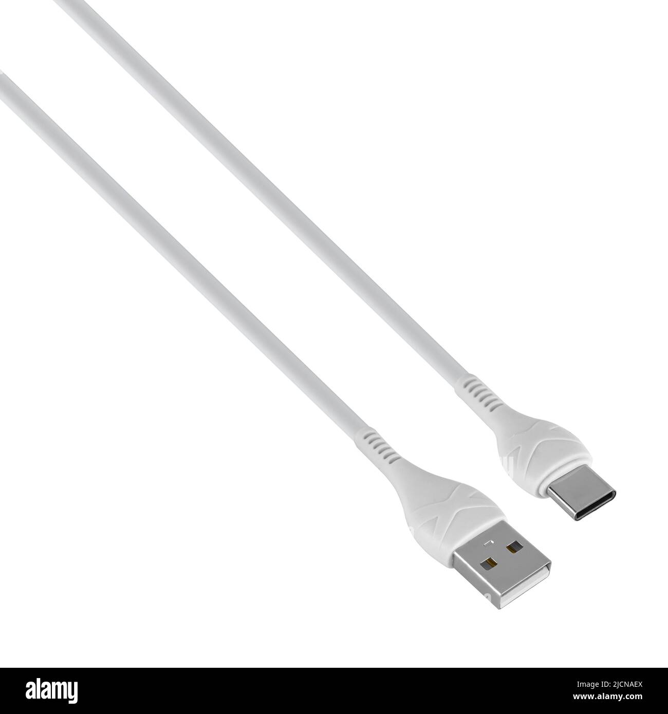 Steckverbinder mit USB-Kabel, Typ C, schwarz isoliert auf weißem Hintergrund Stockfoto