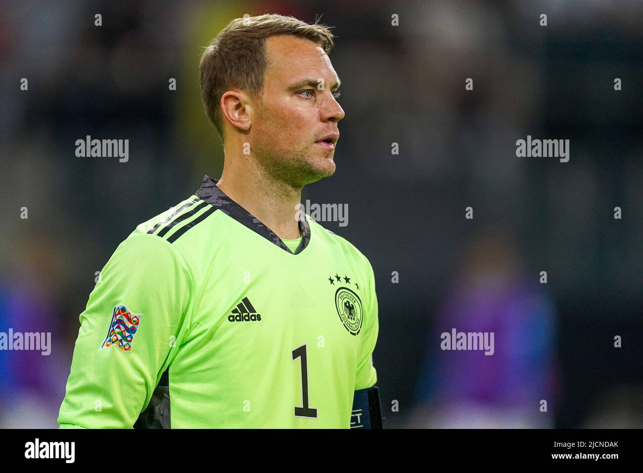 Mönchengladbach, DEUTSCHLAND - 14. JUNI: Torwart Manuel Neuer aus Deutschland beim Spiel der UEFA Nations League zwischen Deutschland und Italien im Borussia-Park am 14. Juni 2022 in Mönchengladbach (Foto: Joris Verwijst/Orange Picches) Stockfoto