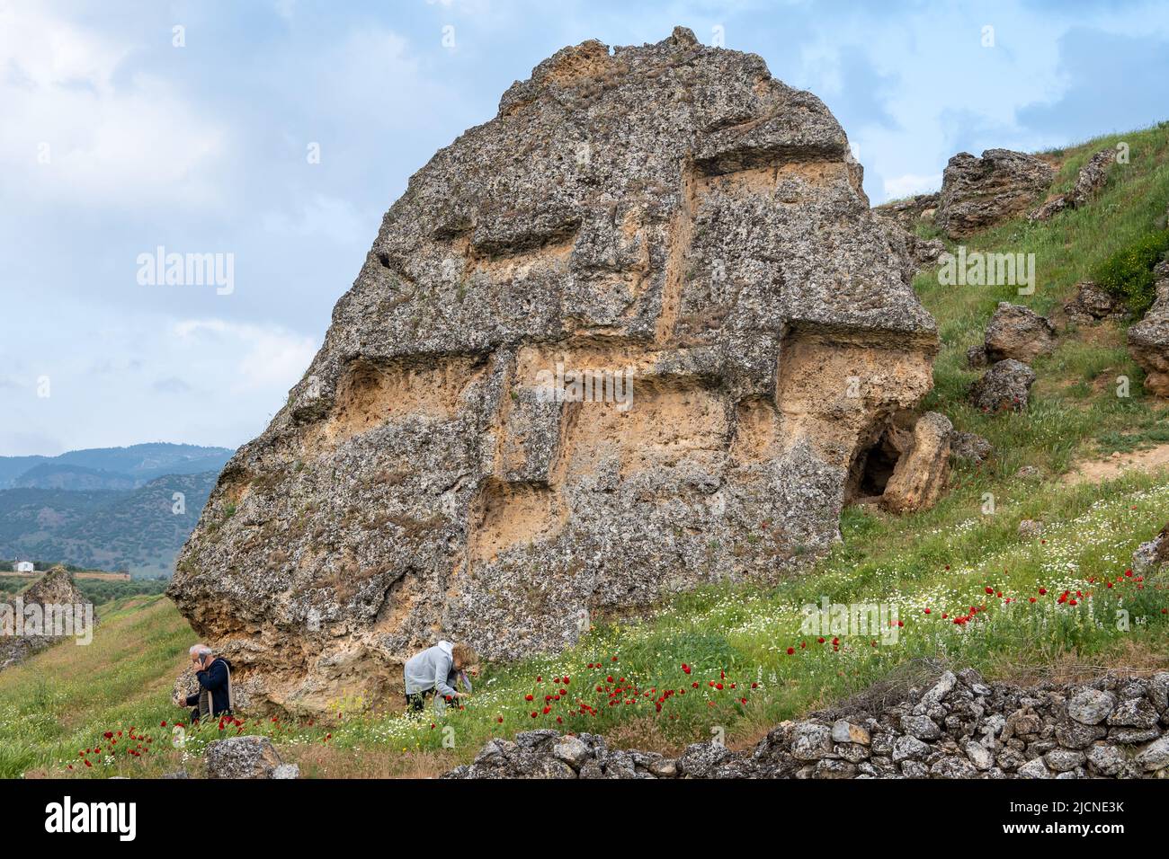 Große geschnitzte Steinstruktur in der Hierapolis. Pamukkale, Türkiye. Stockfoto