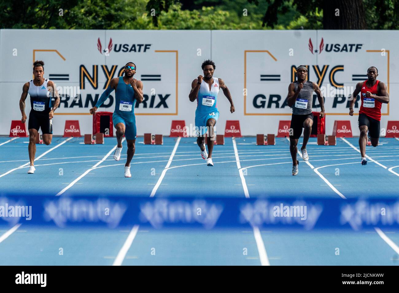 Noah Lyles (USA) gewinnt die Herren 200m beim Grand Prix von NYC 2022. Stockfoto