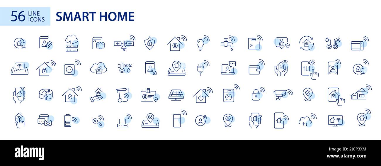Smart-Home-Symbole Mega-Set. Pixelperfekte, bearbeitbare Strichführung Stock Vektor