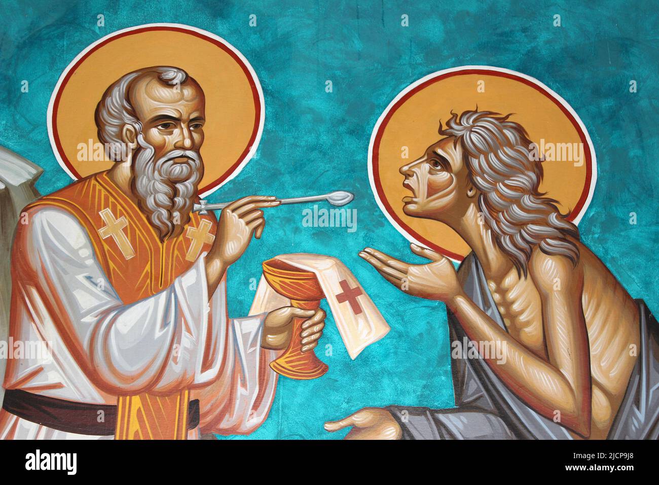 Griechisch-Orthodoxe Heilige Kommunion Mit Löffel Stockfoto