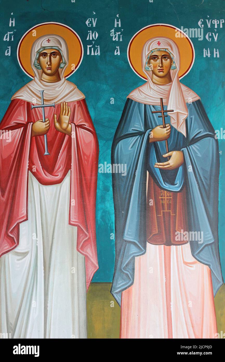 Fresko weiblicher Heiligen, St. Johannes der Täufer orthodoxe Kirche, Bethanien jenseits des Jordans Stockfoto