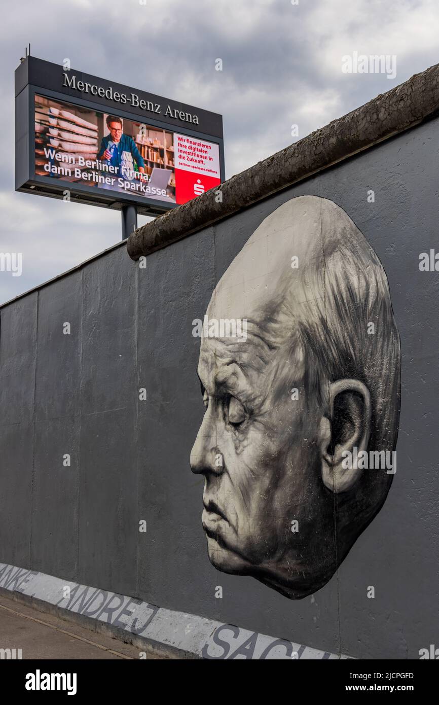 Andrei Sacharow, fotografiert vom russischen Künstler Dmitri Vrubel, Berlin East Side Gallery, Street Art und Wandgemälde an der Berliner Mauer, Berlin, Deutschland, Europa Stockfoto