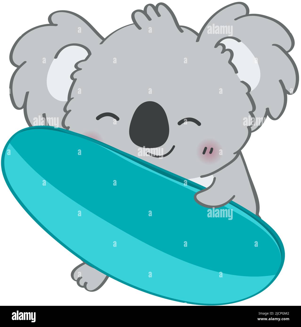 Koala Bär Cliparts im niedlichen Cartoon-Stil schöne Clip Art Koala mit Surfbrett. Vektor-Illustration eines Tieres für Drucke für Kleidung, Aufkleber Stock Vektor