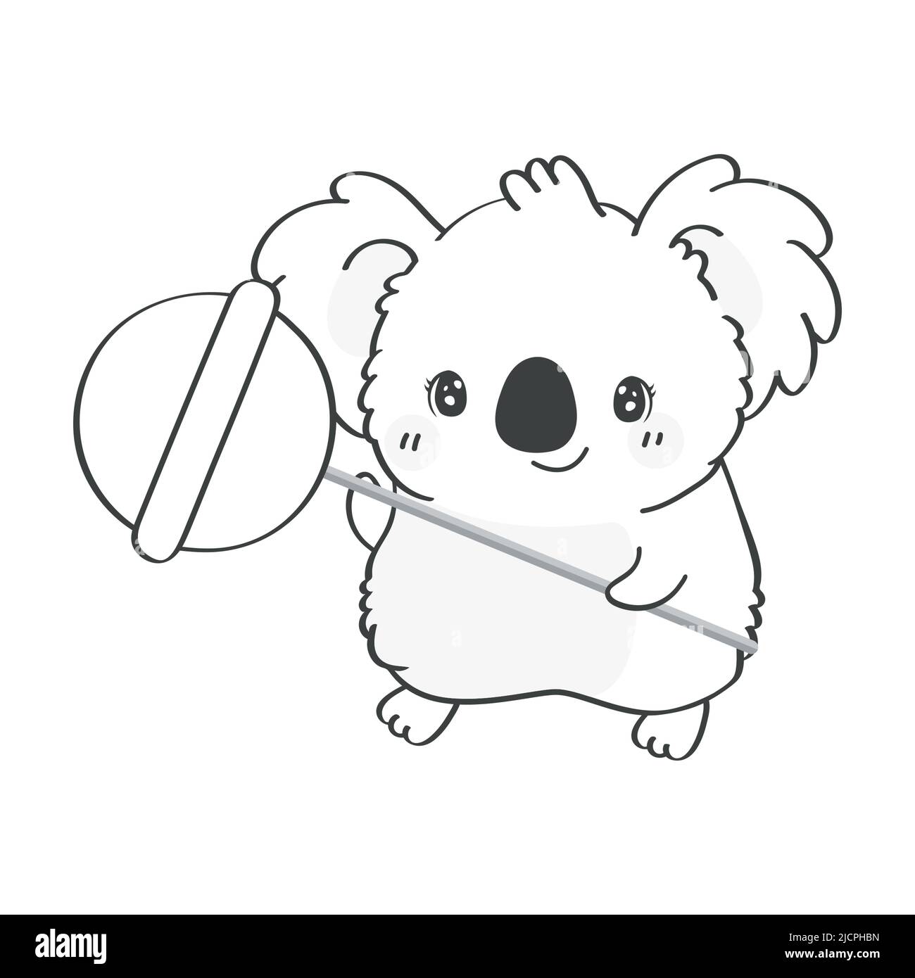 Malvorlagen Koala Clipart Charakter Design. Liebenswert Clip Art Koala Bär Schwarz und Weiß mit Süßigkeiten auf einem Stick. Vektor-Illustration eines Tieres für Stock Vektor