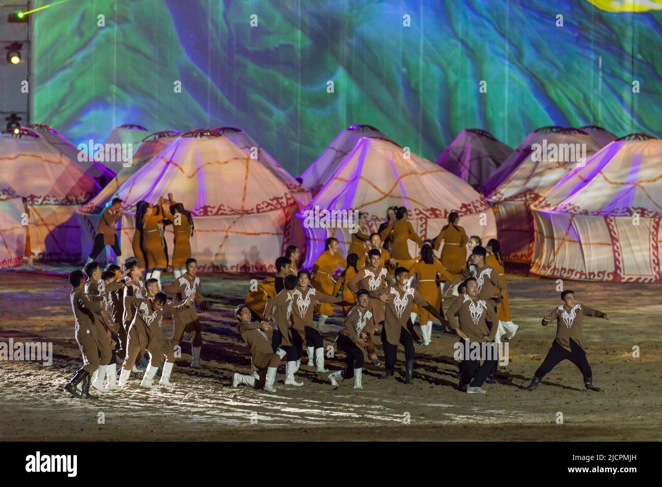 Isyk-Kul, Kirgisistan - 29. September 2018: Eröffnungsfeier der World Nomad Games 2018 Stockfoto