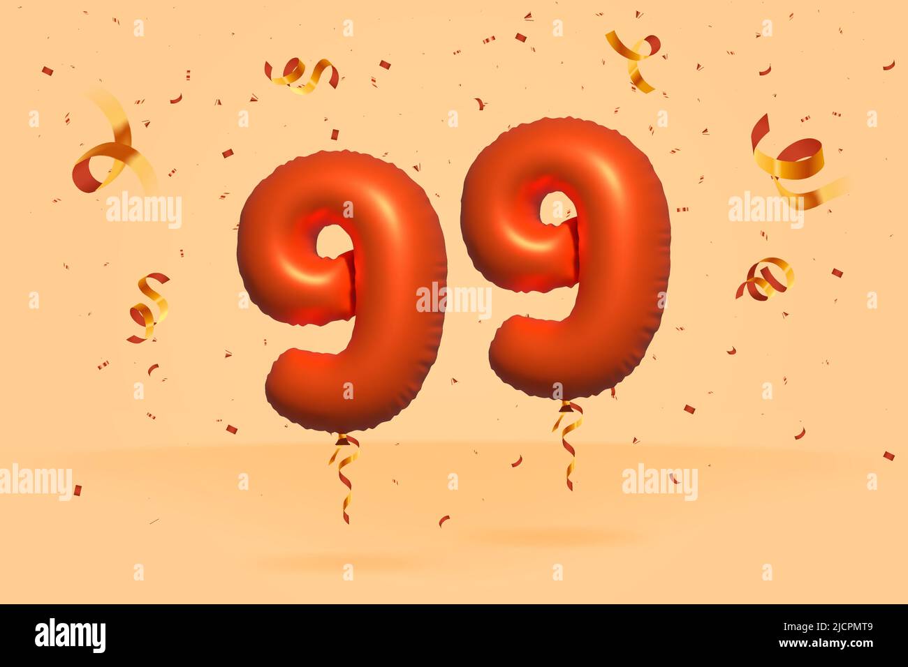 3D Nummer 99 Sale off Rabatt Promotion aus realistischer Konfetti Folie 3D Orange Helium Ballon Vektor. Illustration für den Verkauf von Plakaten, Bannerwerbung, Stock Vektor