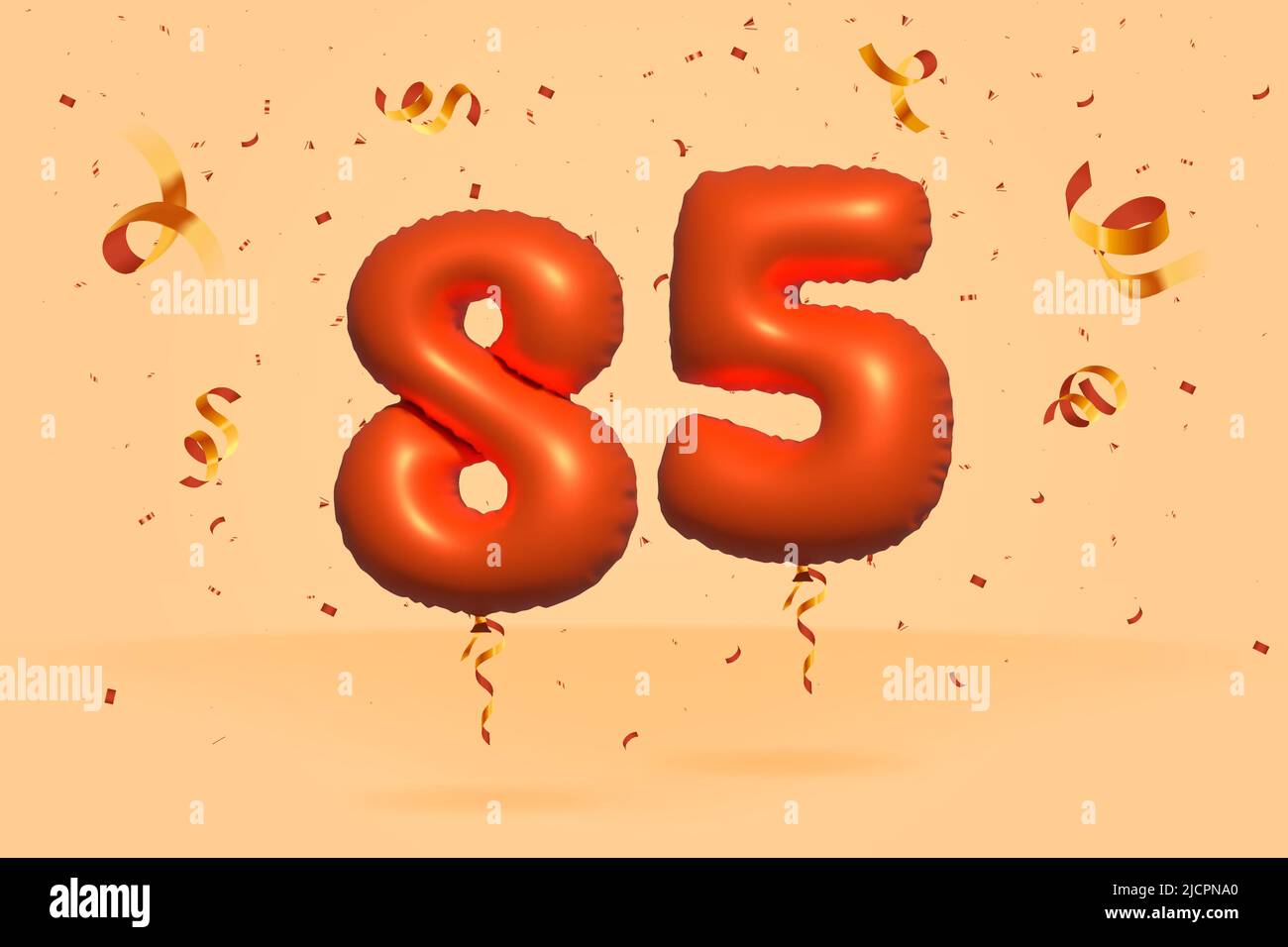 3D Nummer 85 Sale off Rabatt Promotion aus realistischer Konfetti Folie 3D Orange Helium Ballon Vektor. Illustration für den Verkauf von Plakaten, Bannerwerbung, Stock Vektor