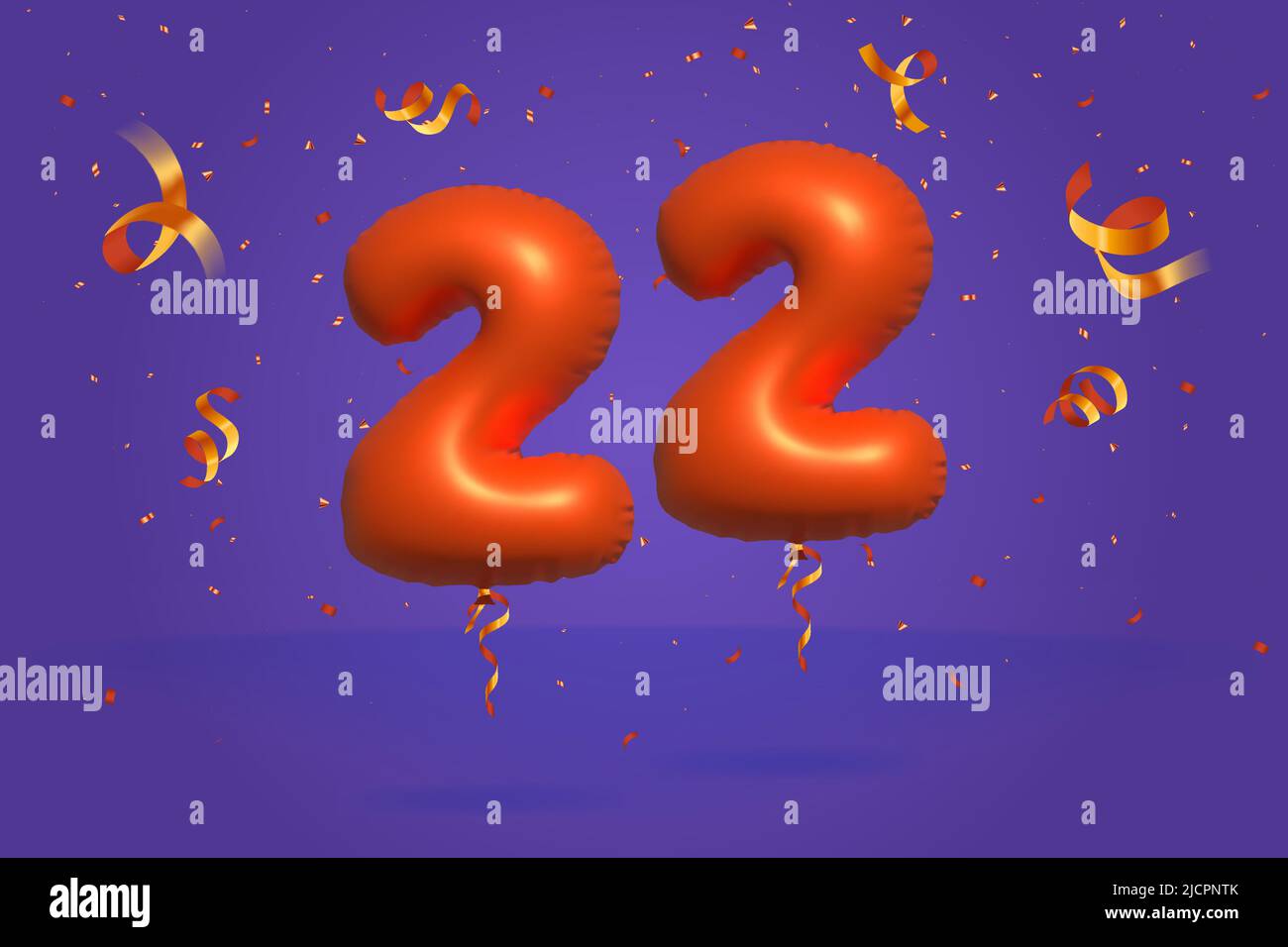 3D Nummer 22 Sale off Rabatt Promotion aus realistischer Konfetti Folie 3D Orange Helium Ballon Vektor. Illustration für den Verkauf von Plakaten, Bannerwerbung, Stock Vektor
