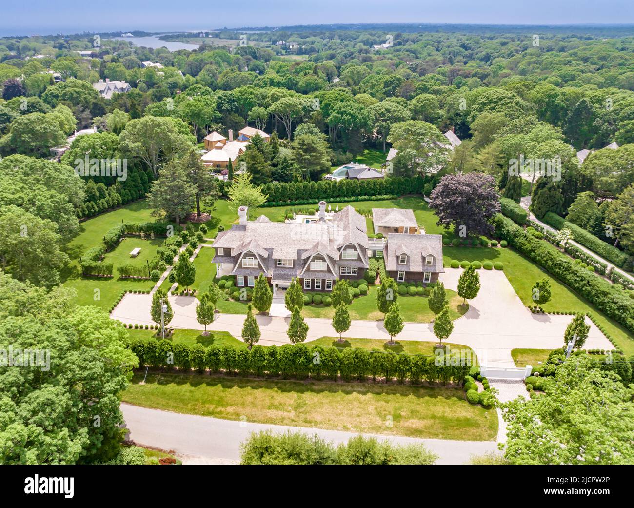 Luftaufnahme der 70-Straße in der Stadt, East Hampton, NY Stockfoto