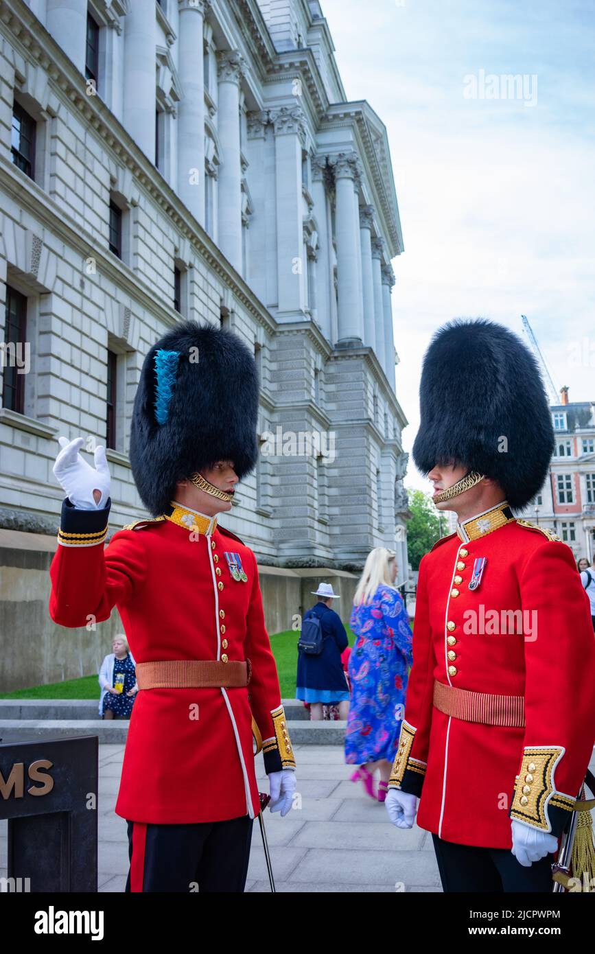 Die Grenadier Guards sind ein Infanterieregiment der britischen Armee. Sie kann ihre Abstammung bis ins Jahr 1656 zurückverfolgen Stockfoto