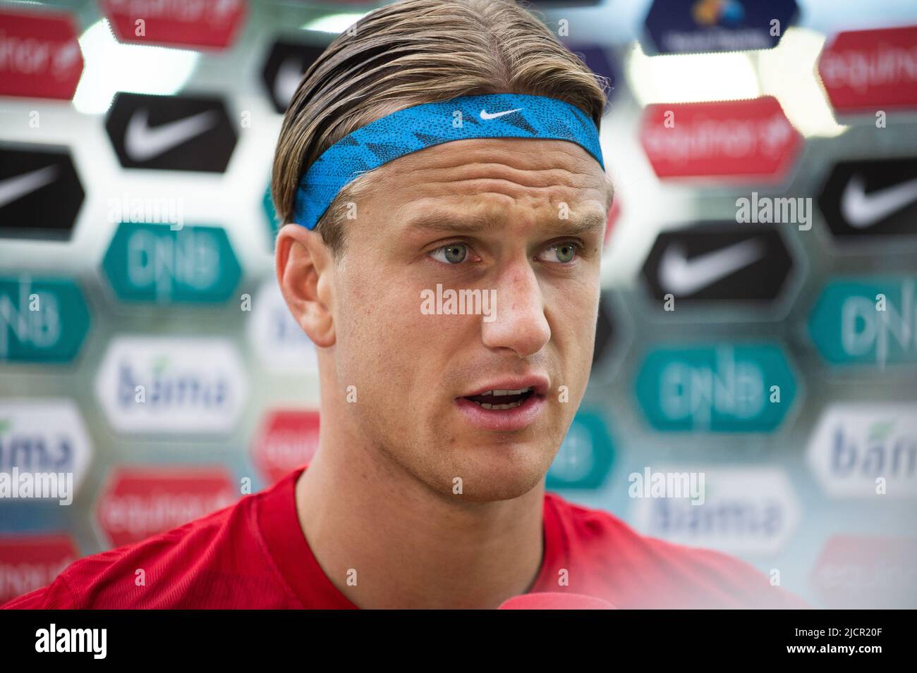 Drammen, Norwegen. 14.. Juni 2022. Erik Botheim aus Norwegen sah nach dem Qualifikationsspiel U21 zwischen Norwegen und Aserbaidschan im Marienlyst Stadion in Drammen. (Foto: Gonzales Photo/Alamy Live News Stockfoto