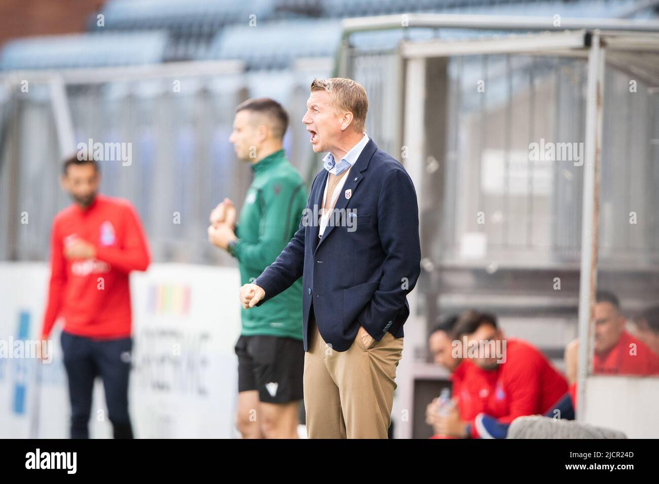 Drammen, Norwegen. 14.. Juni 2022. Cheftrainer Leif Gunnar Smerud aus Norwegen beim Qualifikationsspiel U21 zwischen Norwegen und Aserbaidschan im Marienlyst Stadion in Drammen. (Foto: Gonzales Photo/Alamy Live News Stockfoto