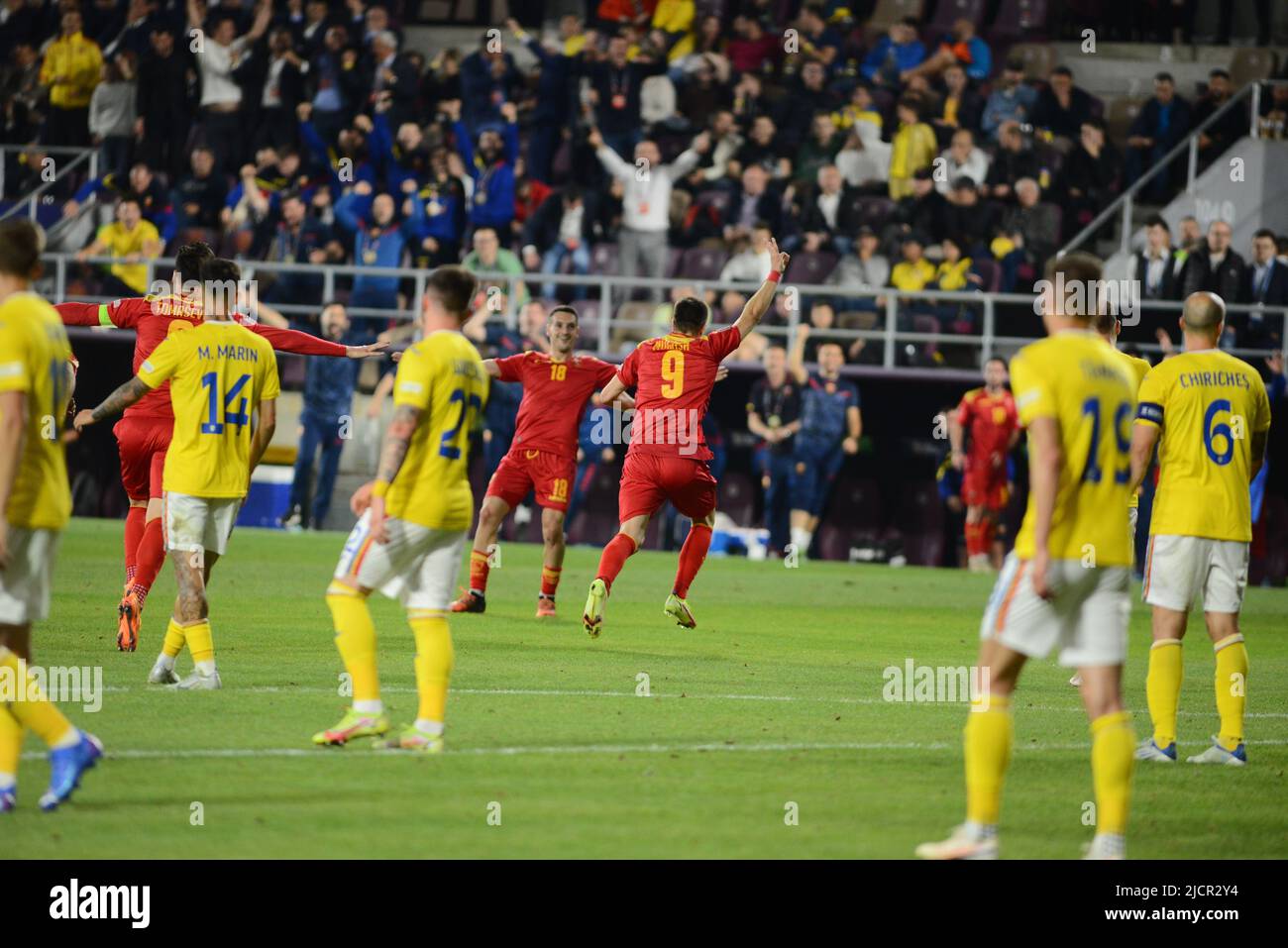 Stefan Mugoša #9 während des Spiels der UEFA Nations League zwischen Rumänien und Montenegro , 14.06.2022, Stadion Giulesti , Bukarest , Cristi Stavri Stockfoto