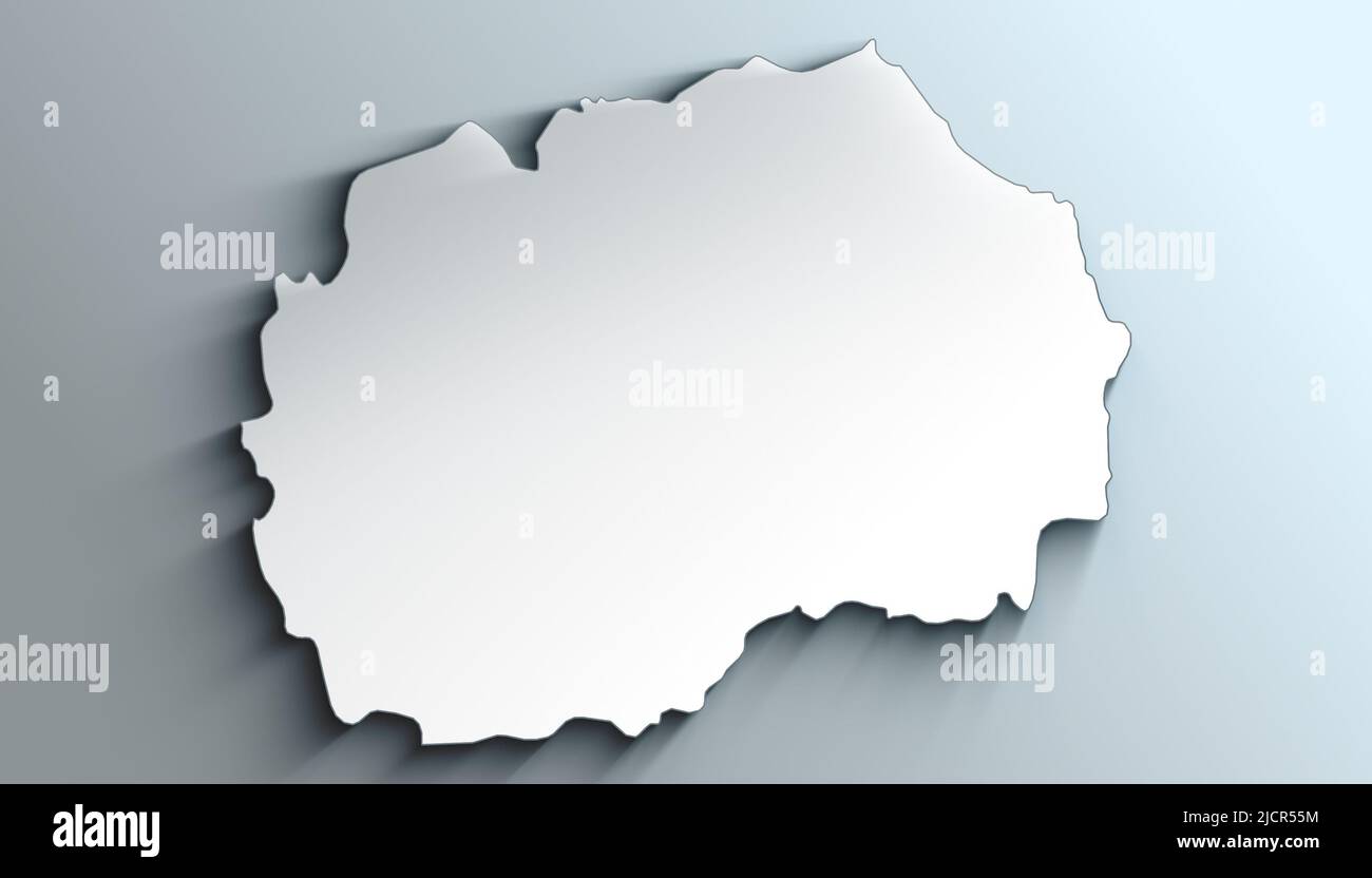 Geographische Karte Mazedoniens mit Regionen mit Schatten Stockfoto