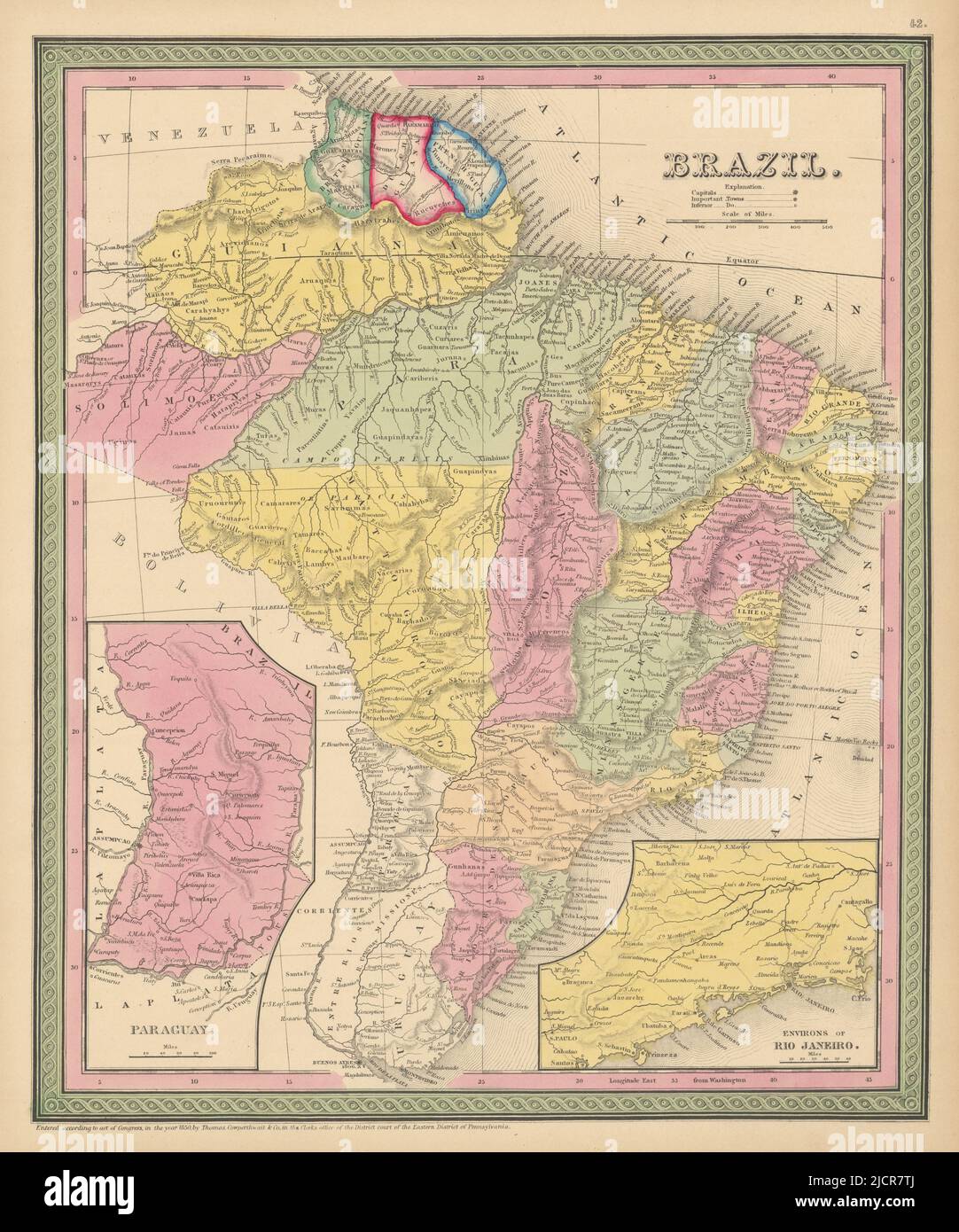 Brasilien, Paraguay und die Guianas. Umgebung von Rio de Janeiro. COWPERTHWAIT 1852 MAP Stockfoto