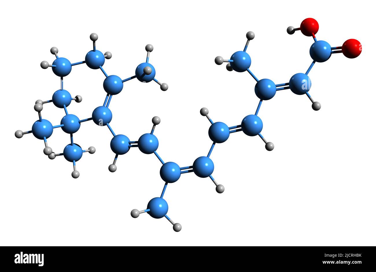 3D Bild von Alitertinoin Skelettformel - molekulare chemische Struktur von Retinoid-Vitamin A isoliert auf weißem Hintergrund 3D Bild von Alitertinoin Stockfoto