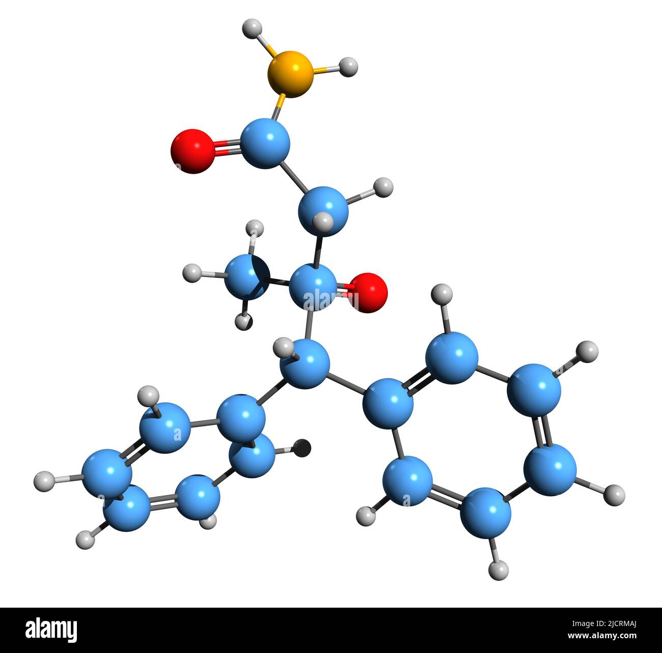 3D Bild der Skelettformel von Armodafinil - molekulare chemische Struktur der eugeroischen Verbindung isoliert auf weißem Hintergrund Stockfoto