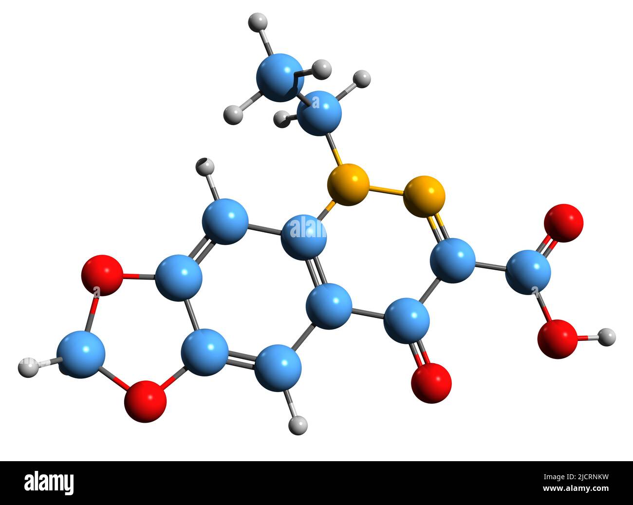 3D Bild der Skelettformel von Cinoxacin molekulare chemische Struktur