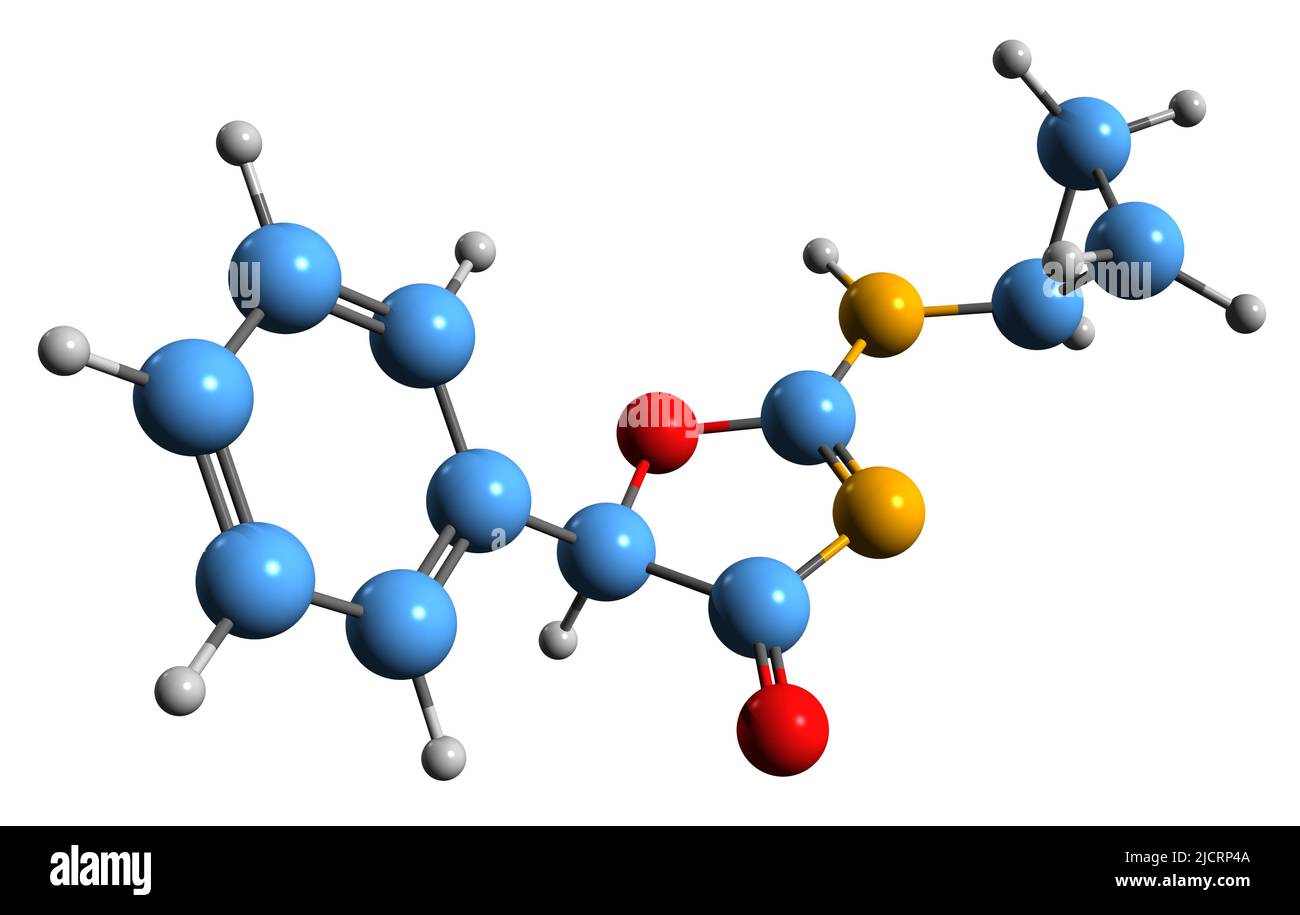 3D Bild der Skelettformel von Cyclazodon - molekularchemische Struktur des Stimulans, isoliert auf weißem Hintergrund Stockfoto