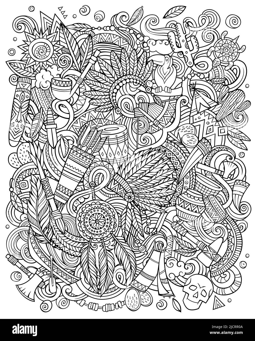 Native American Hand gezeichnet Raster doodles Illustration. Stockfoto