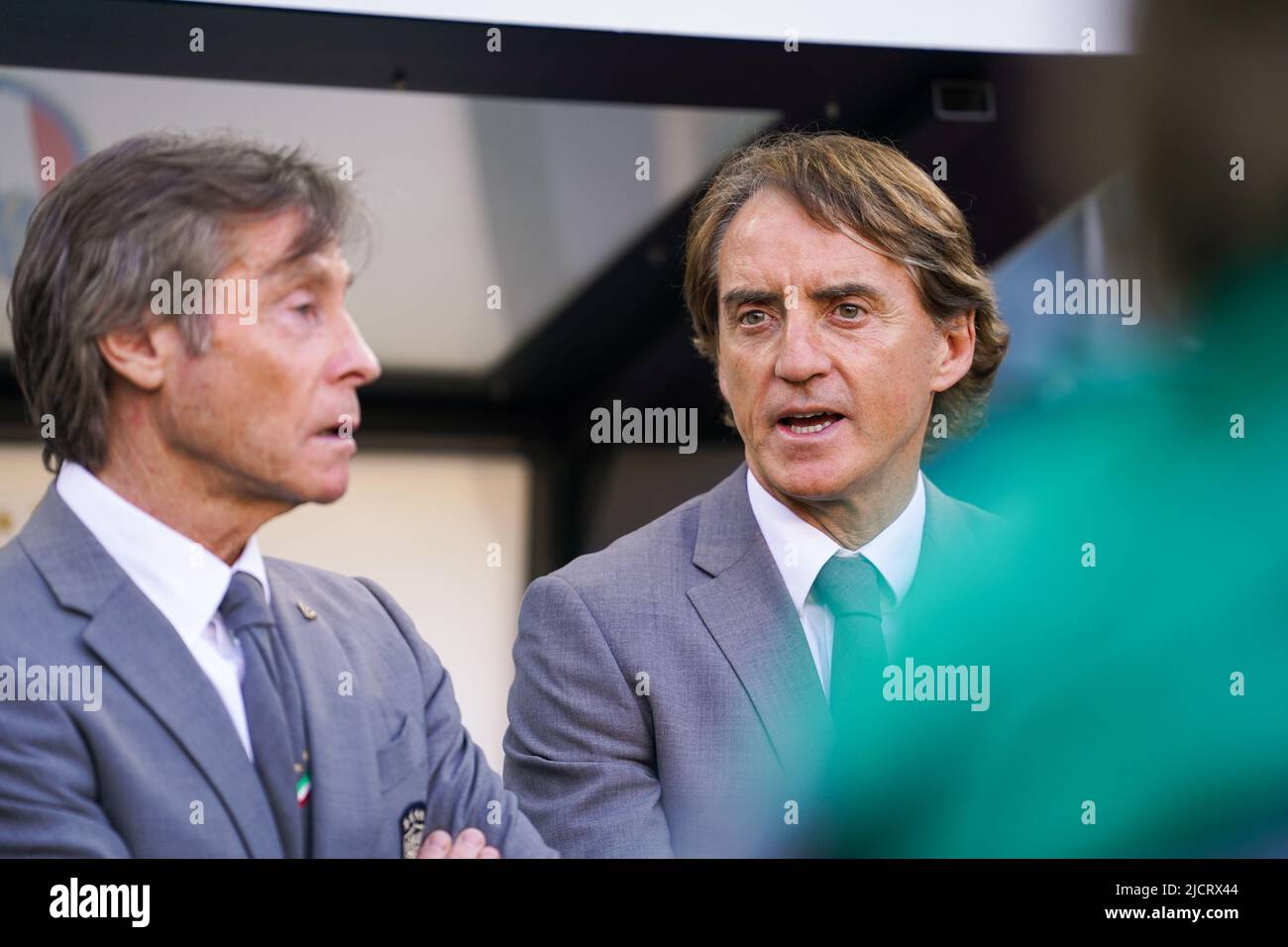 MÖNCHENGLADBACH, DEUTSCHLAND - 14. JUNI: Trainer Roberto Mancini aus Italien beim Spiel der UEFA Nations League zwischen Deutschland und Italien im Borussia-Park am 14. Juni 2022 in Mönchengladbach (Foto: Joris Verwijst/Orange PicBilder) Stockfoto