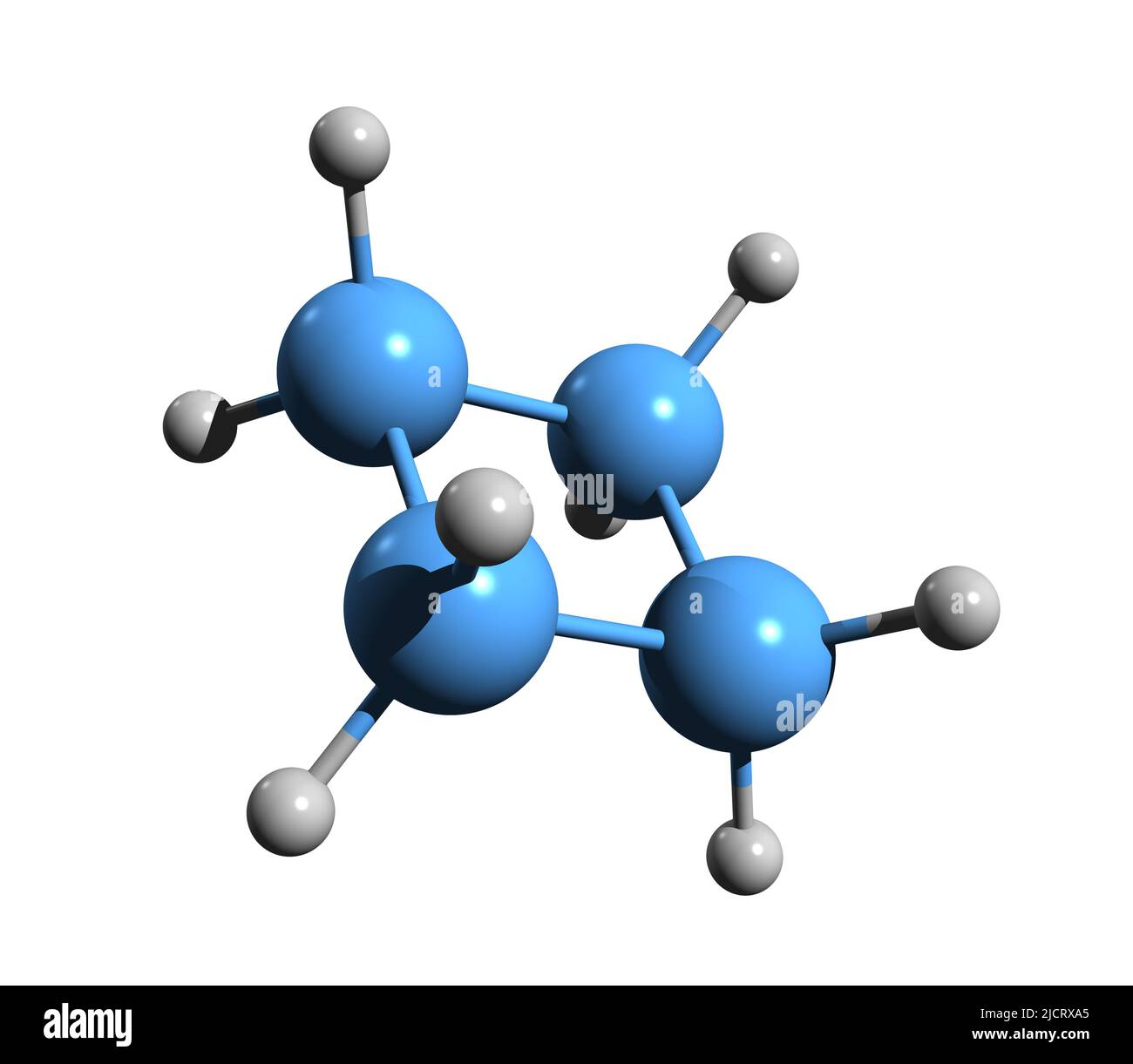 3D Bild der Skelettformel von Cyclobutan - molekulare chemische Struktur von Cyclobutan isoliert auf weißem Hintergrund Stockfoto
