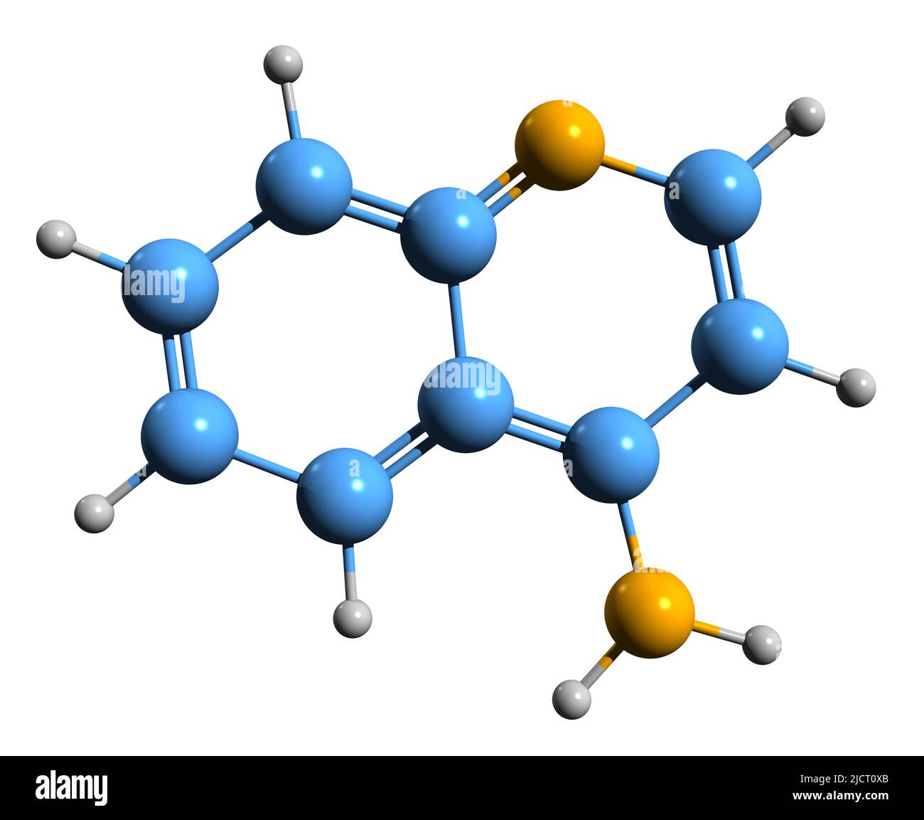 3D Bild der Skelettformel 4-Aminoquinoline - molekulare chemische Struktur von Quinolin-4-Amin auf weißem Hintergrund isoliert Stockfoto