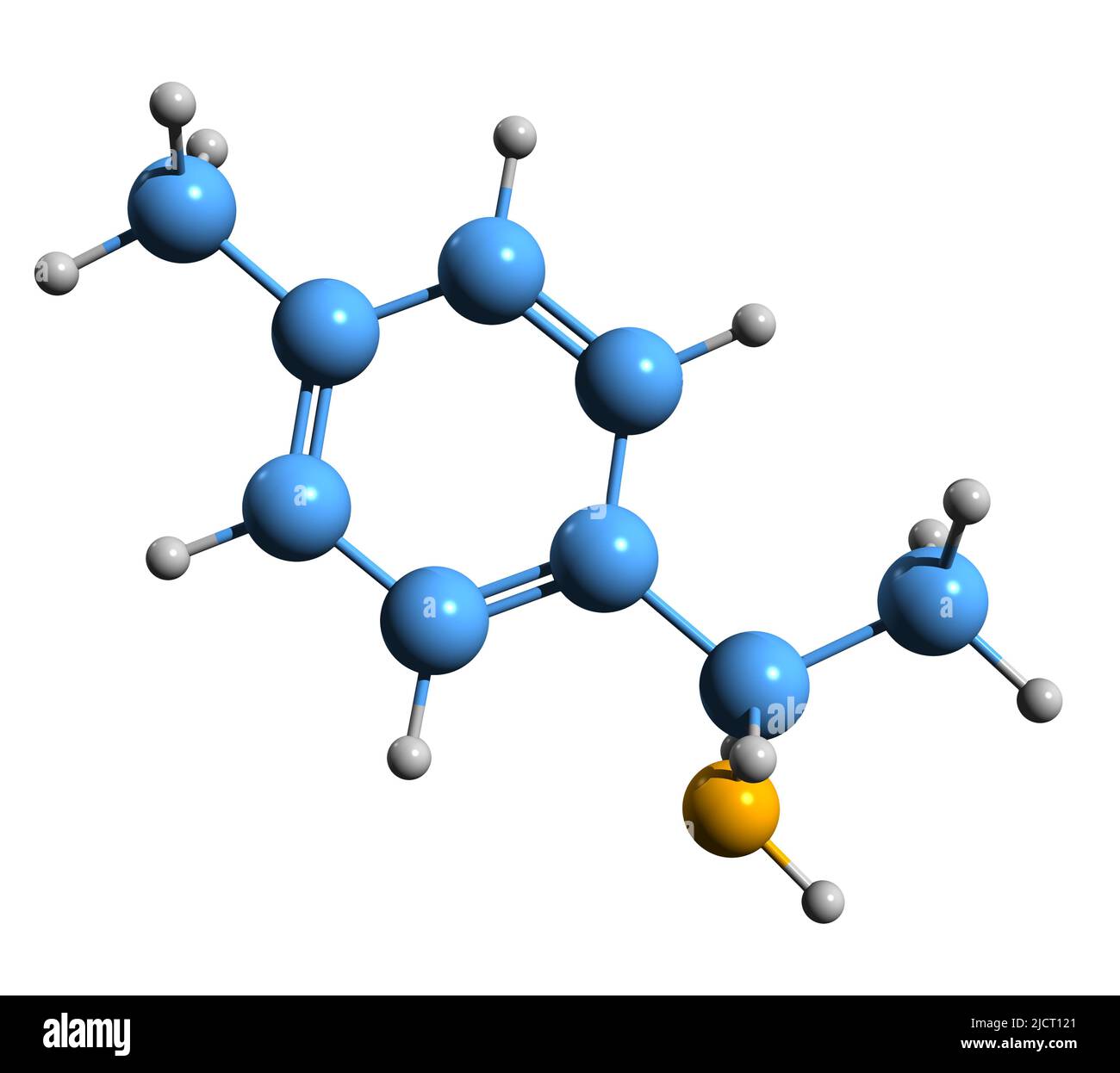 3D Bild der Skelettformel von 4-Methylamphetamin - molekularchemische Struktur von p-TAP isoliert auf weißem Hintergrund Stockfoto