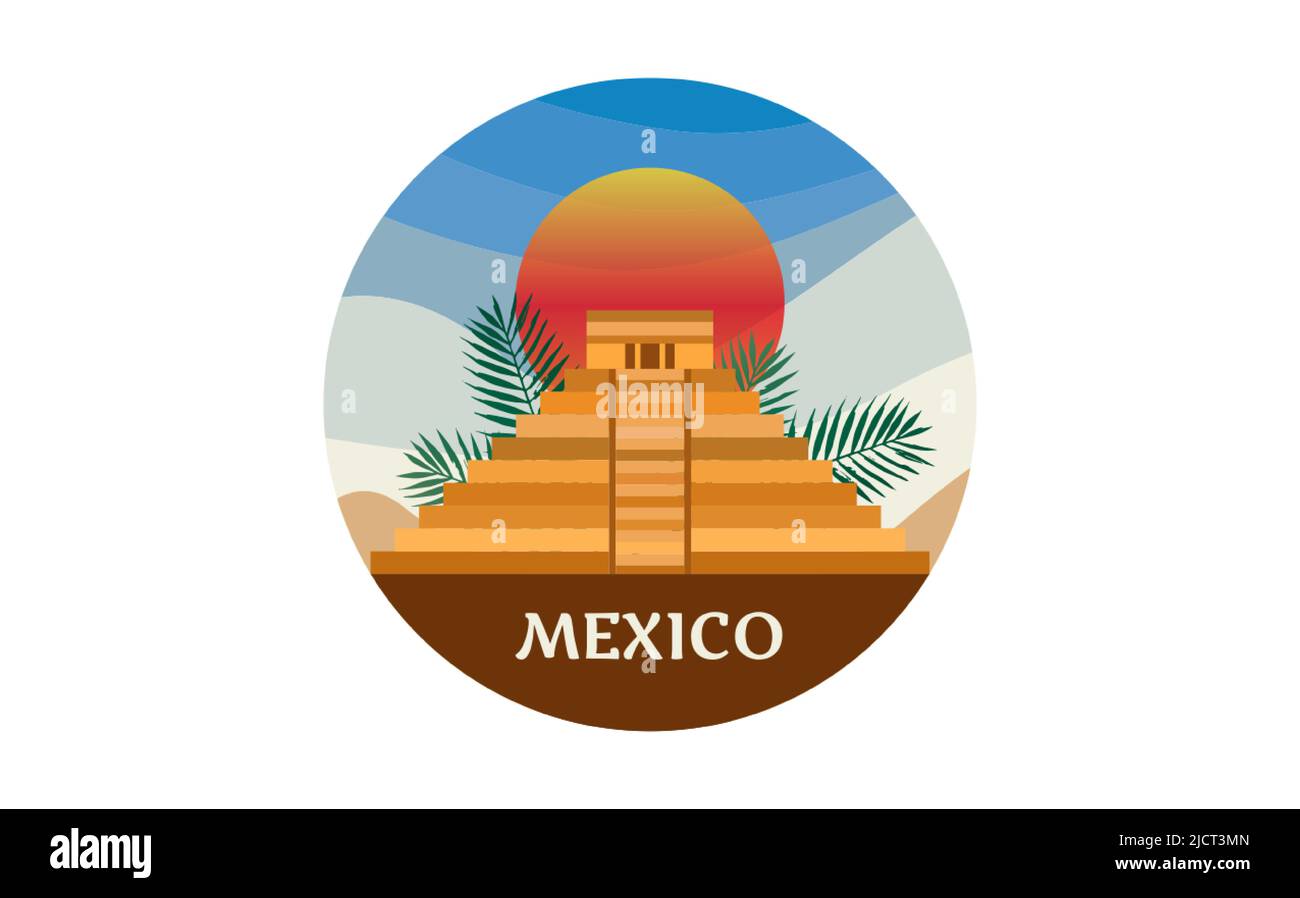 Maya-Pyramidensymbol, Tempel von Kukulcan, El Castillo-Pyramide in Chichen Itza flaches Design, alte heilige Maya-Architektur in Yucatan, Mexiko. Logo Stock Vektor