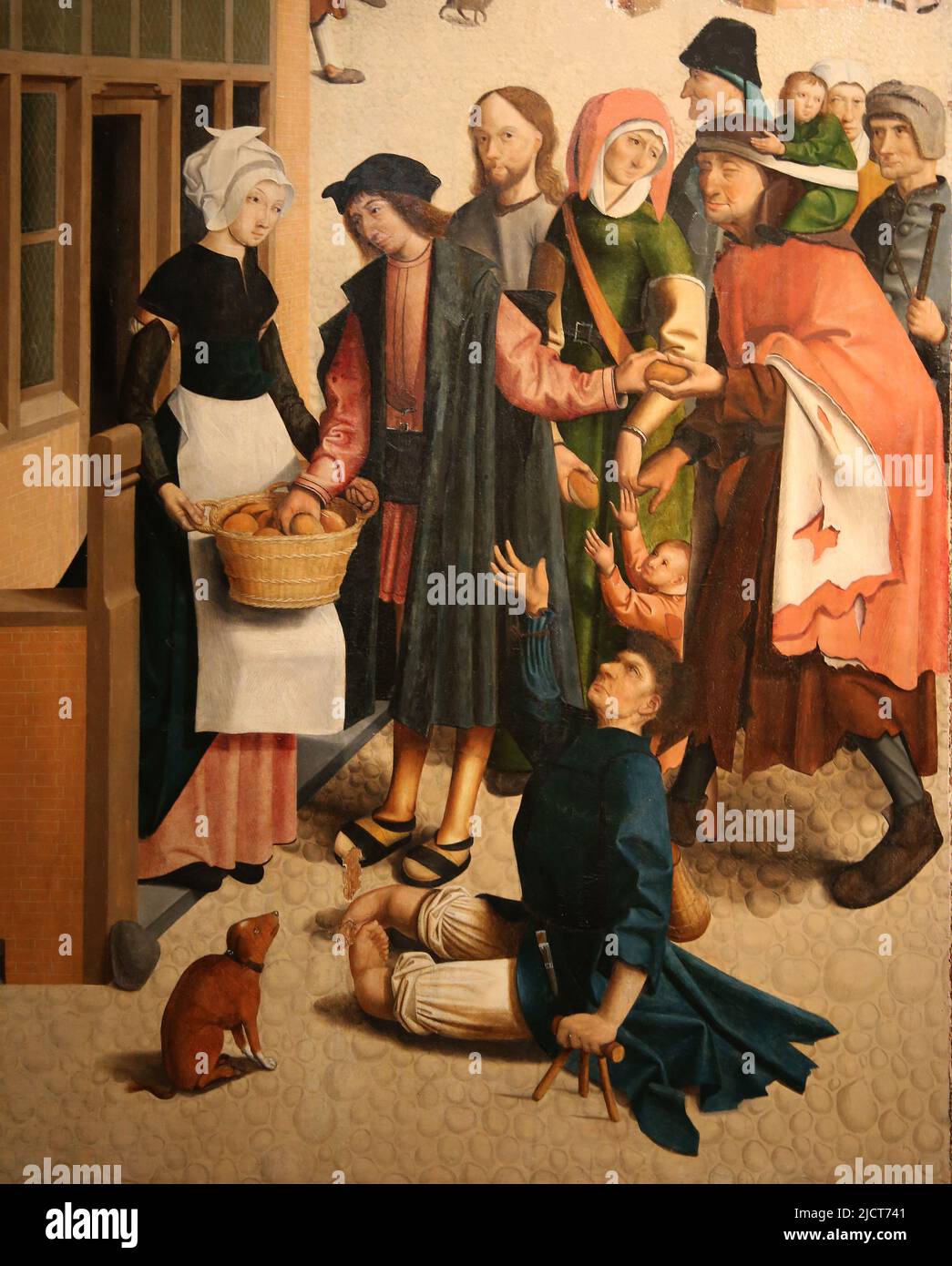 Die sieben Werke der Barmherzigkeit. Meister von Alkmaa, 1504. Öl auf der Platte. Detail eines der Paneele. Rijksmuseum. Amsterdam. Niederlande. Stockfoto