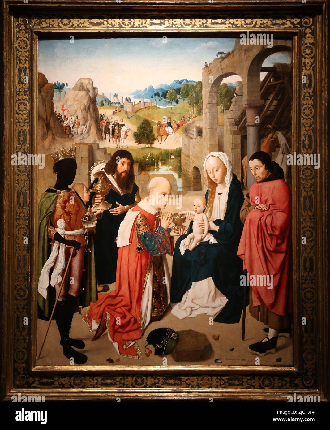 Die Anbetung der Könige, von Geertgen tot Sint-Jans (c. 1460-c.1490). Haarlem, c. 1480-1485. Öl auf der Platte. Rijksmuseum. Amsterdam. Niederlande Stockfoto