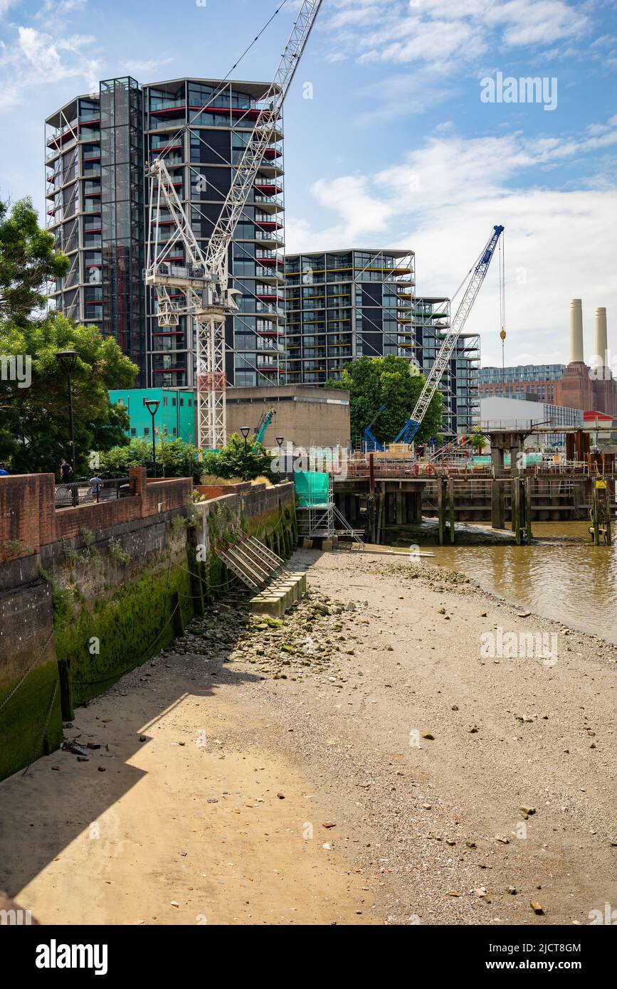 Die Sanierung von Nine Elms an der themse liegt zwischen Vauxhall und Battersea am Südufer in London, England. Stockfoto