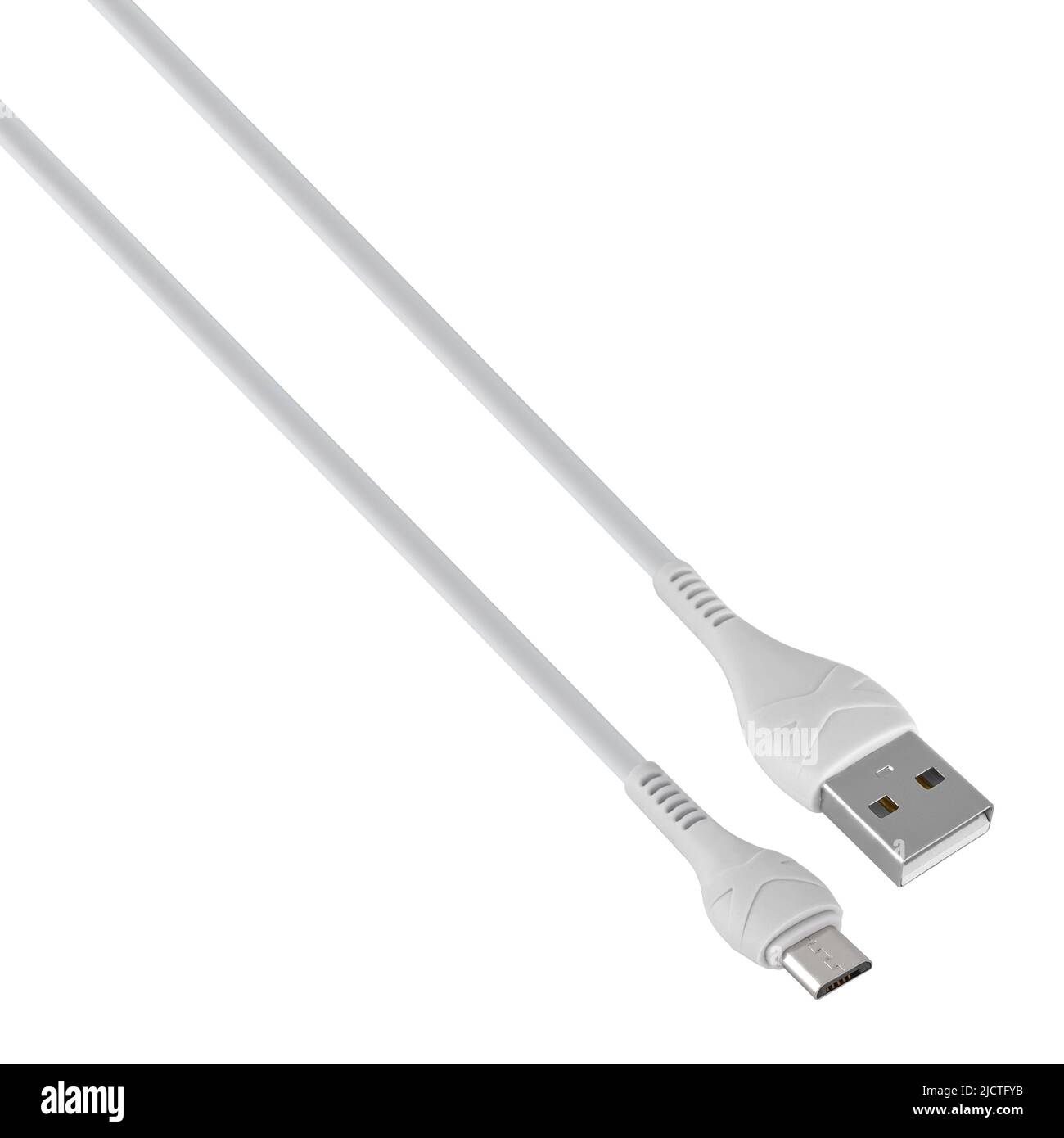 Steckverbinder, USB, Micro-USB mit Kabel isoliert auf weißem Hintergrund Stockfoto