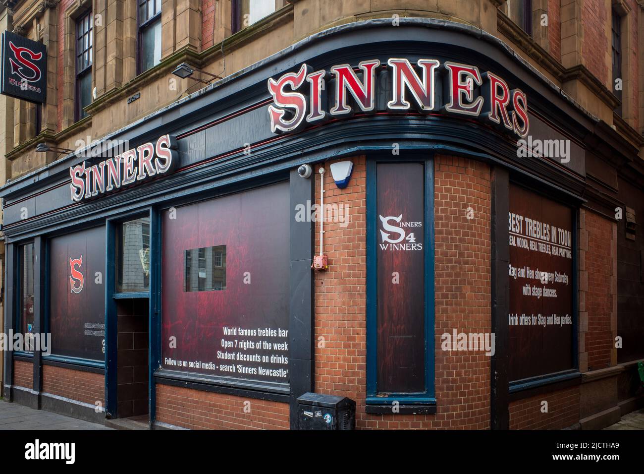 Sinners Newcastle UK - Sinners Nightclub und Dance Club, Grainger Town, Newcastle upon Tyne. Stockfoto