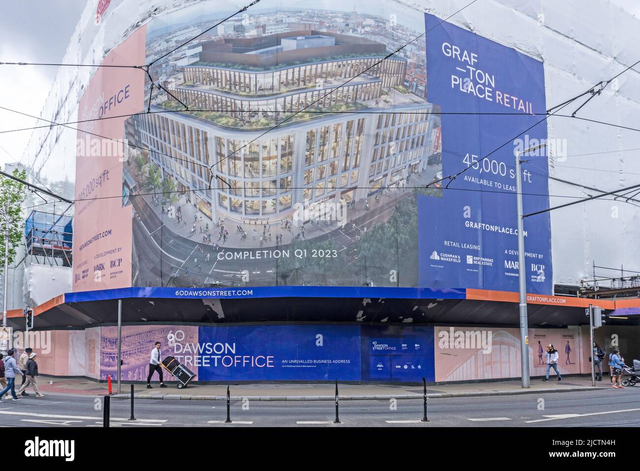 Grafton Place und 60 Dawson Street, Dublin. Ein Bauprojekt für Büros und Geschäfte mit gemischter Nutzung in dieser erstklassigen Lage. Stockfoto