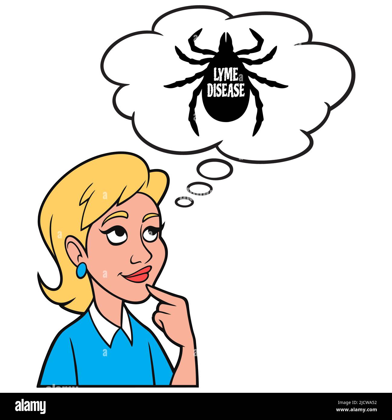 Girl Thinking about Lyme Disease - Eine Cartoon-Illustration eines Mädchens Denken über die Nebenwirkungen der Lyme-Borreliose. Stock Vektor