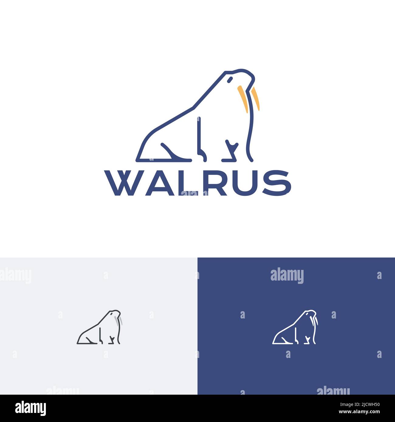 Tusk Walrus Animal Pole Wildlife Line Abstraktes Logo Stock Vektor