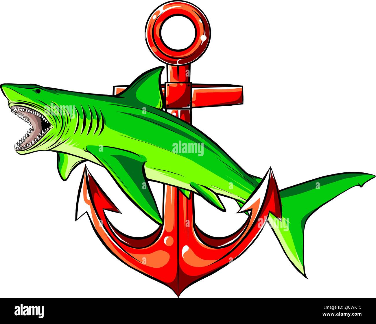 White Shark mit Anchor Vector Illustration Design Stock Vektor