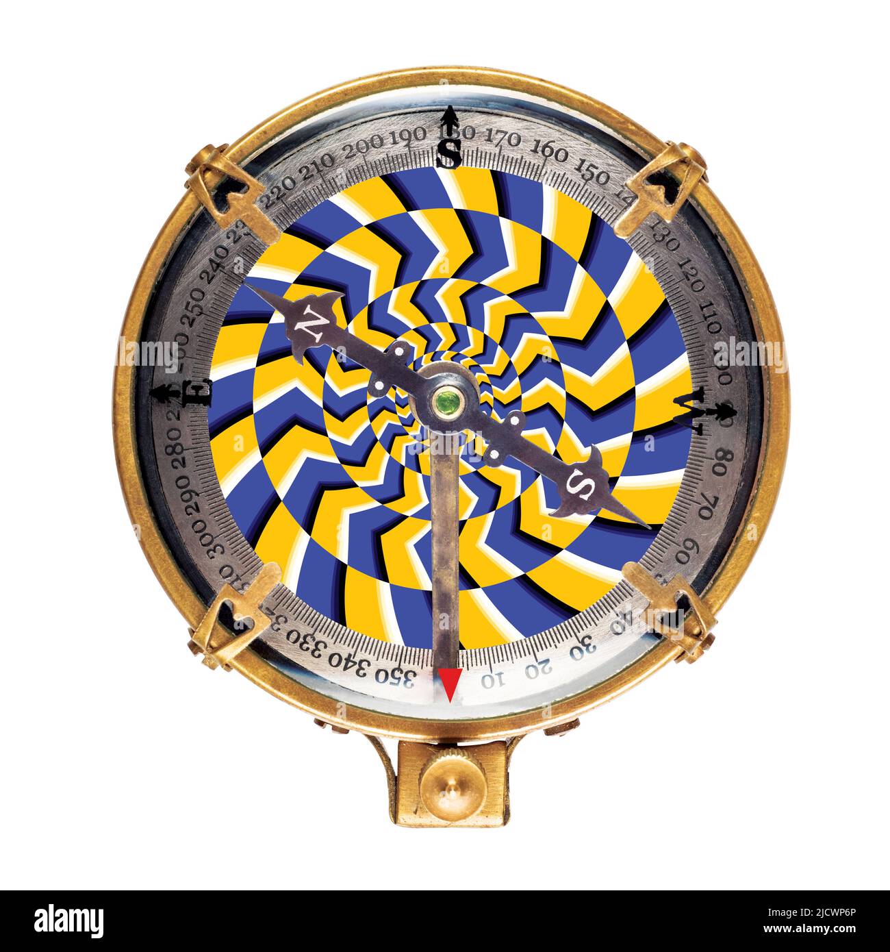 Der sich bewegende Kompass. Hypnose Spirale, Konzept für Hypnose. Hypnose oder Hypnotherapie Stockfoto